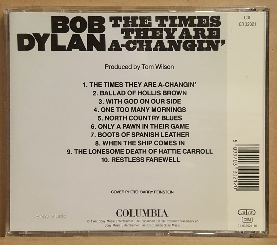 BOB DYLAN - THE TIMES THEY ARE A-CHANGIN (1964) - CD 1991 MADE IN AUSTRIA 2.EL