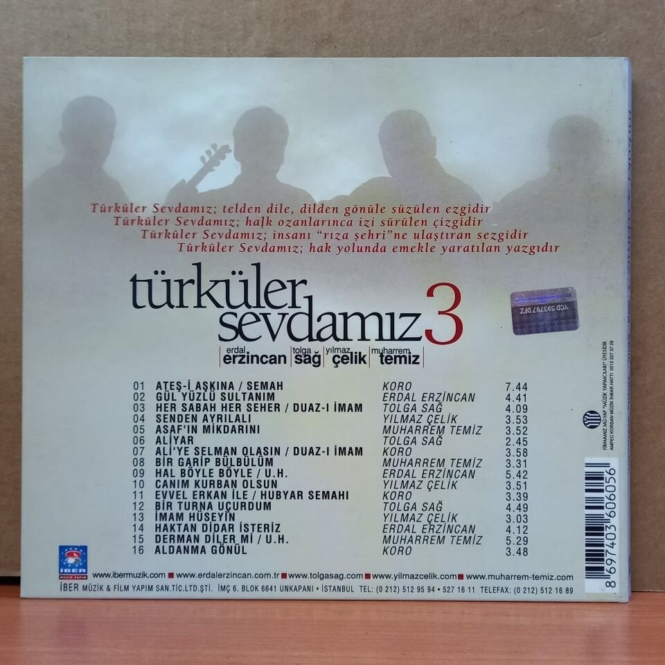 TÜRKÜLER SEVDAMIZ 3 / TOLGA SAĞ, YILMAZ ÇELİK, MUHARREM TEMİZ, ERDAL ERZİNCAN - CD 2.EL