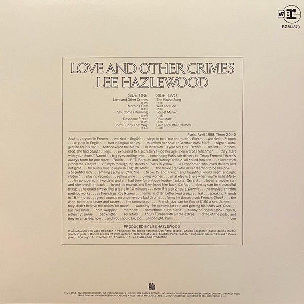 LEE HAZLEWOOD - LOVE AND OTHER CRIMES (1972) -  2025 LIMITED EDITION COLORED LP SIFIR PLAK