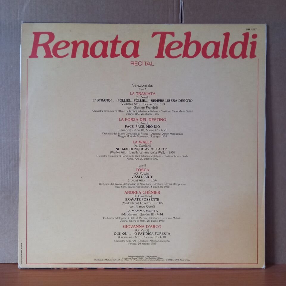 RENATA TEBALDI – RECITAL / VERDI, PUCCINI, GIORDANO (1982) - LP 2.EL PLAK