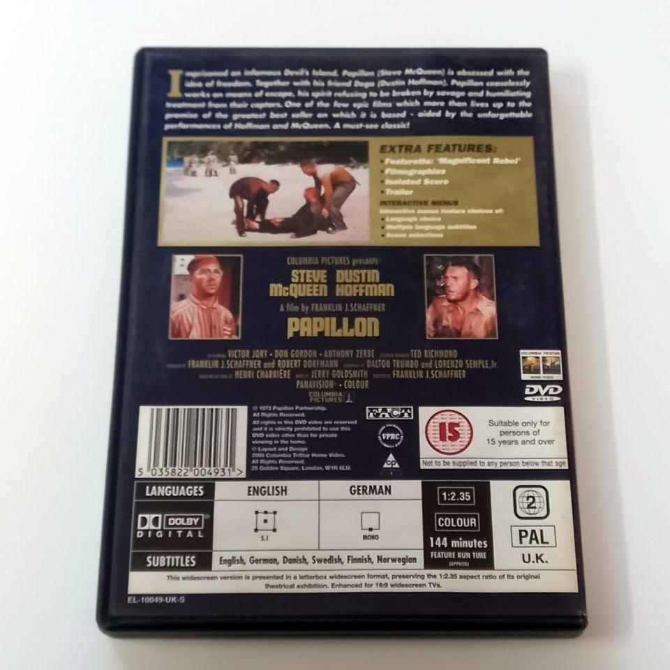 PAPILLON - STEVE MCQUEEN, DUSTIN HOFFMAN, YÖN.: FRANKLIN J. SCHAFNER - DVD 2.EL TR ALTYAZI YOKTUR