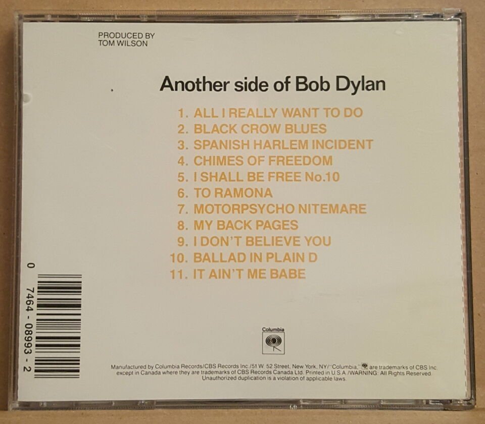 BOB DYLAN - ANOTHER SIDE OF BOB DYLAN (1964) - CD MADE IN USA 2.EL