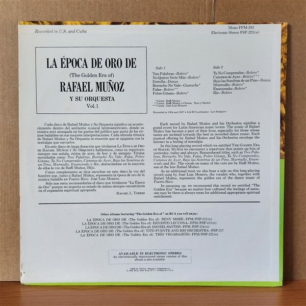 RAFAEL MUÑOZ AND HIS ORCHESTRA – LA EPOCA DE ORO DE 1954-1957 VOLUME 1 (1968) - LP 2.EL PLAK