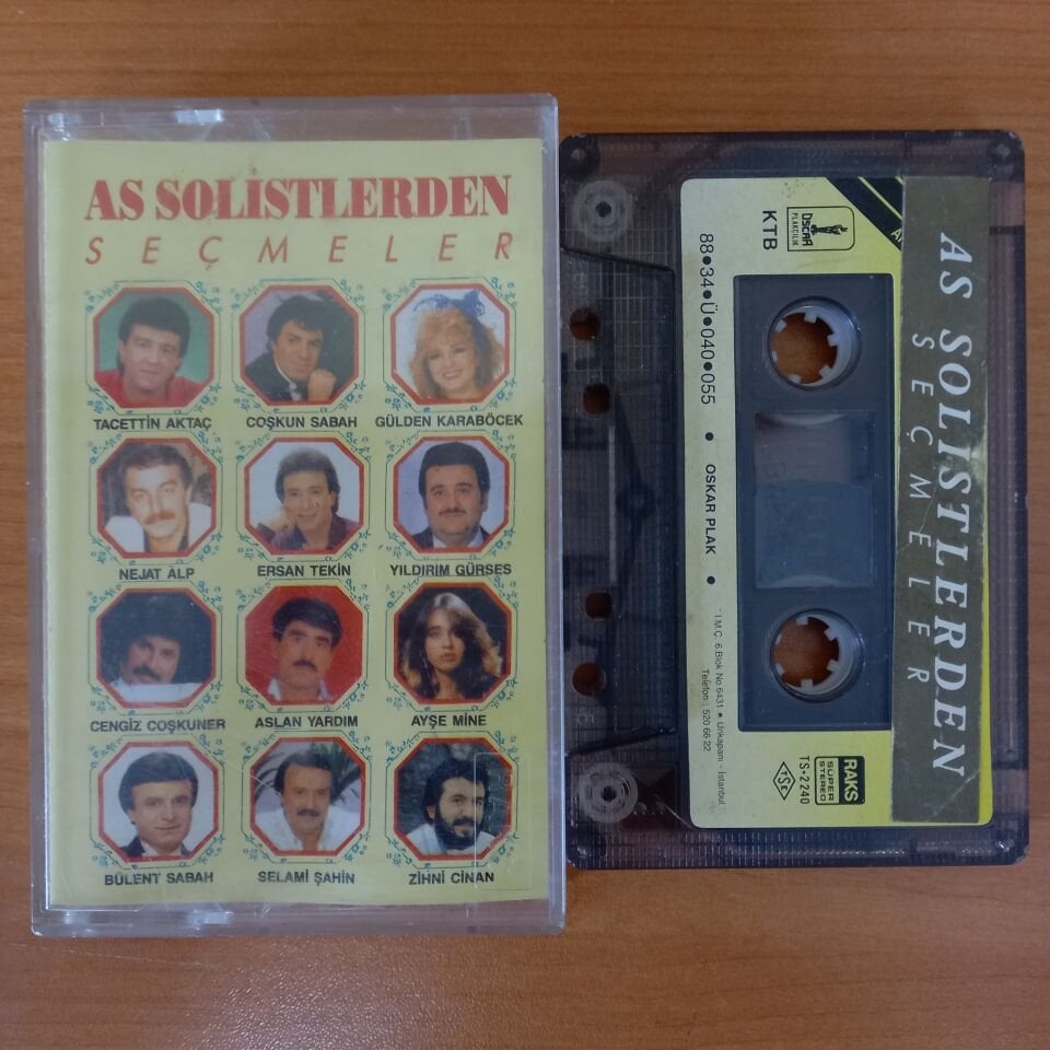 AS SOLİSTLERDEN SEÇMELER / TACETTİN AKTAÇ, COŞKUN SABAH, GÜLDEN KARABÖCEK, CENGİZ COŞKUNER, YILDIRIM GÜRSES, SELAMİ ŞAHİN (1988) - KASET 2. EL
