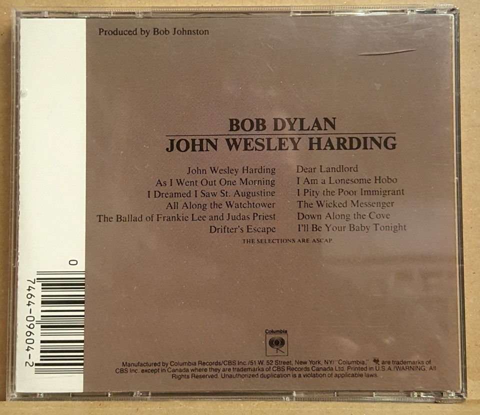 BOB DYLAN - JOHN WESLEY HARDING (1967) - CD MADE IN USA 2.EL