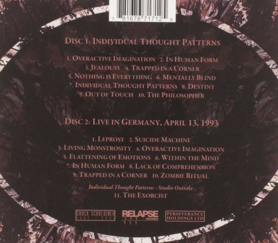 DEATH - INDIVIDUAL THOUGHT PATTERNS (1993) - 2CD REMASTERED 2020 REISSUE JEWEL CASE AMBALAJINDA SIFIR