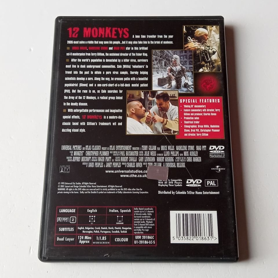 12 MONKEYS - BRUCE WILLIS, MADELEINE STOWE, BRAD PITT - YÖN.: TERRY GILLIAM - DVD 2.EL