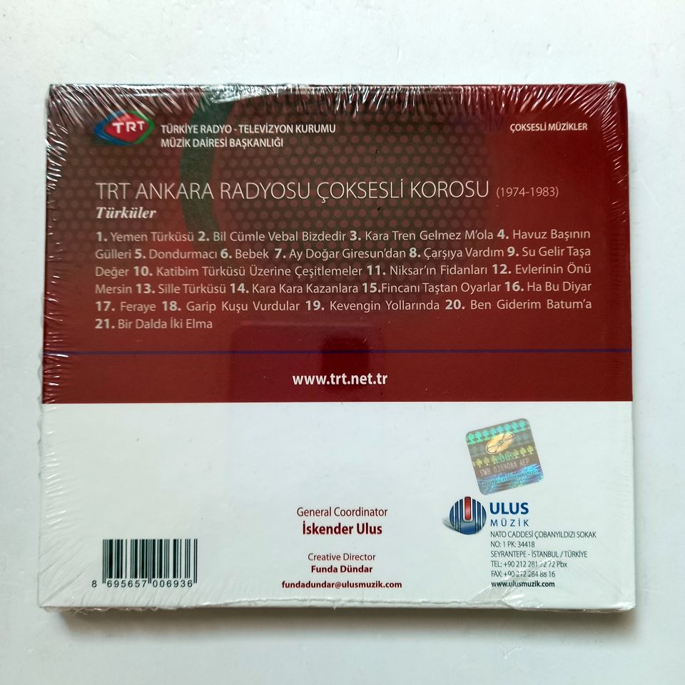 TRT ANKARA RADYOSU ÇOKSESLİ KOROSU (1974-1983) TÜRKÜLER / TRT ARŞİV SERİSİ 136 - CD SIFIR