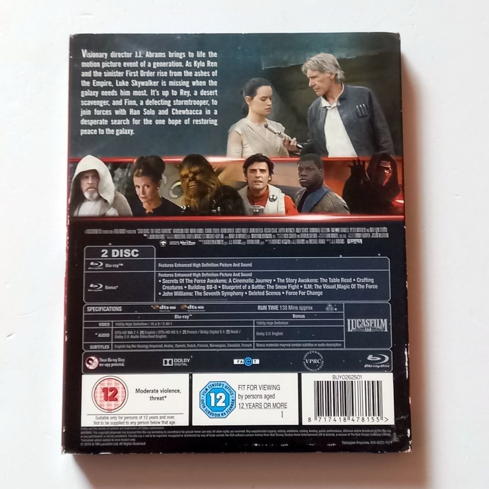 STAR WARS: THE FORCE AWAKENS - HARRISON FORD, MARK HAMILL, CARRIE FISHER  - YÖN.: J. J. ABRAMS - 2 DİSK BLU-RAY SLIP CASE REGION FREE 2.EL TÜRKÇE ALTYAZI YOKTUR