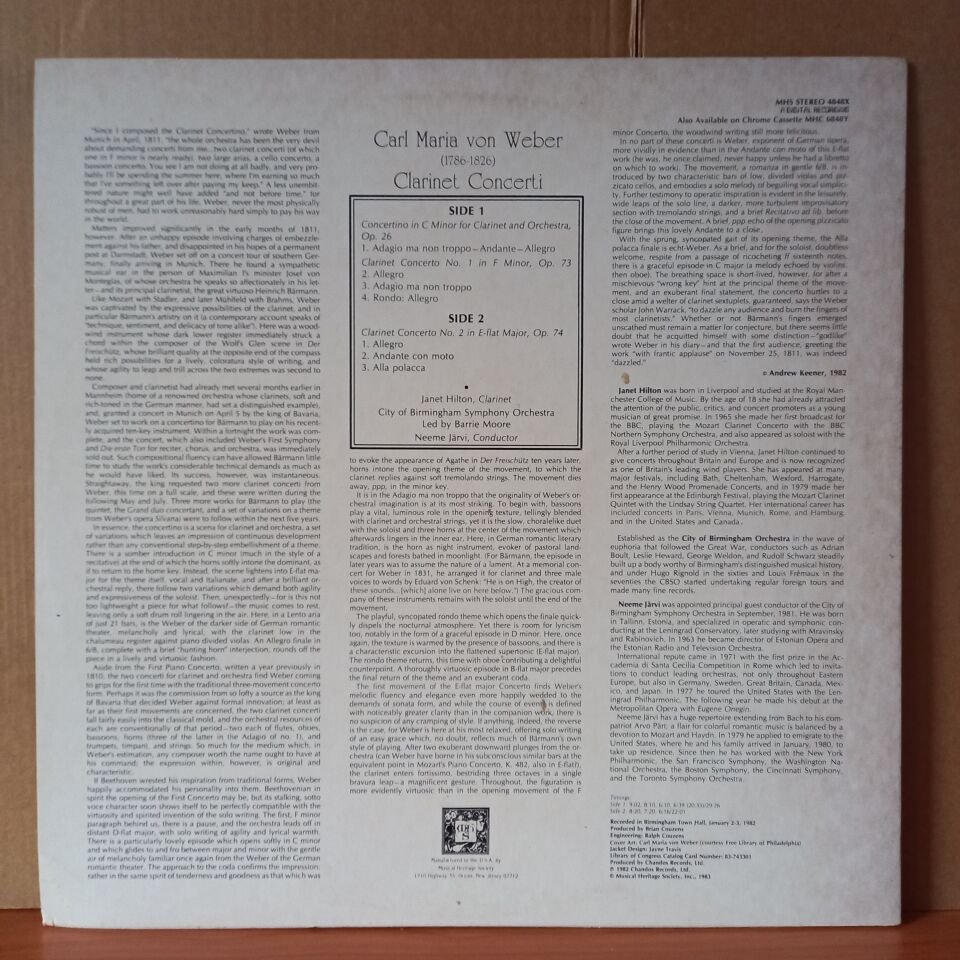 CARL MARIA VON WEBER – CLARINET CONCERTI (1983) - LP 2.EL PLAK