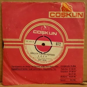 SUAT SAYIN - ÖMRÜMÜN TEK GECESİ / BİRGÜN KARŞILASIRSAK EĞER - 7'' 45 DEVİR FİRMA KAPAKLI COŞKUN PLAK 2.EL