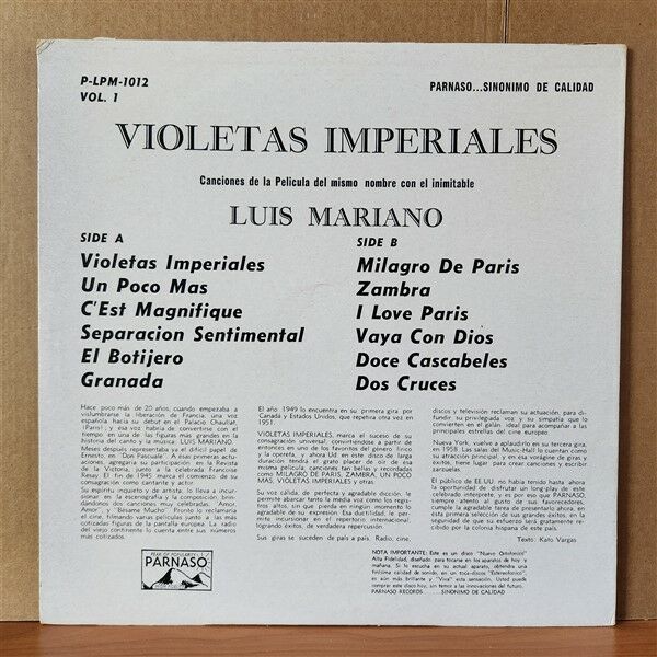 LUIS MARIANO – VIOLETAS IMPERIALES - LP 2.EL PLAK