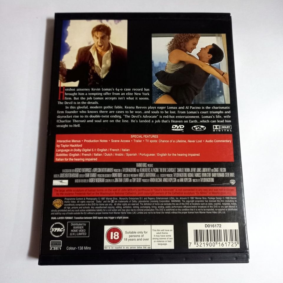 DEVIL\'S ADVOCATE - KEANU REEVES, AL PACINO, YÖN.: TAYLOR HACKFORD - DVD SNAPCASE 2.EL TR ALTYAZI YOKTUR