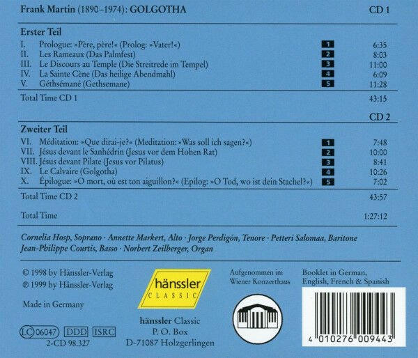 FRANK MARTIN - GOLGOTHA / WIENER SING AKADEMIE CONCENTUS VOCALIS HERBERT BÖCK (1999) - 2CD ESKİ, TİP DOUBLE DISC KUTUSUNDA AMBALAJINDA SIFIR