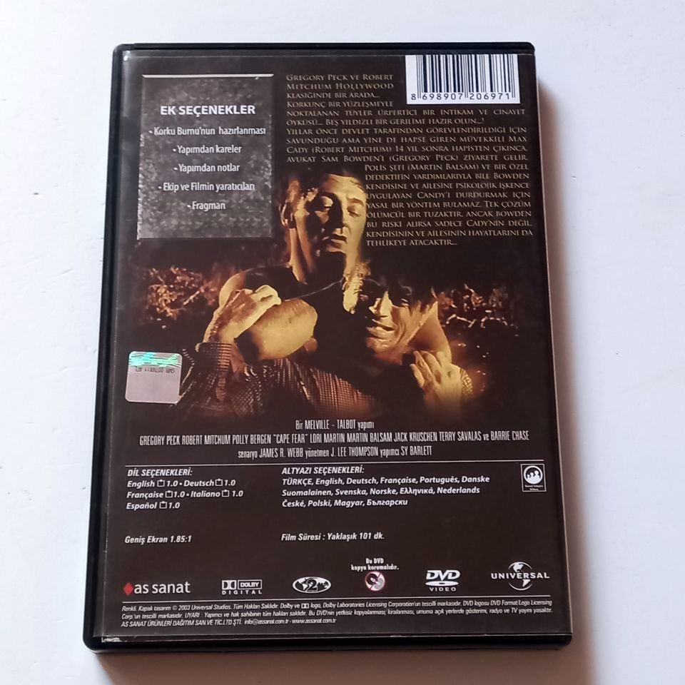 KORKU BURNU (1962) - CAPE FEAR (1962) -GREGORY PECK, ROBERT MITCHUM, POLLY BERGEN, YÖN.: J. LEE THOMPSON - DVD 2.EL