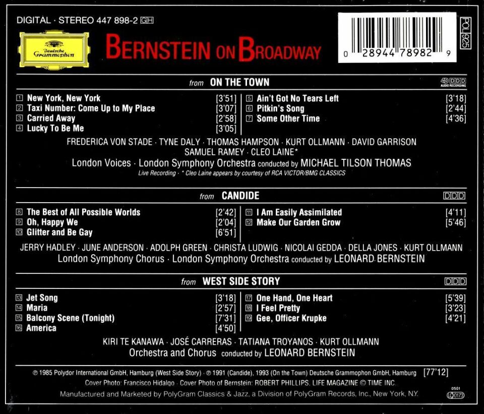 LEONARD BERNSTEIN ON BROADWAY - V/A HIGHLIGHTS FROM WEST SIDE STORY , CANDIDE , ON THE TOWN (1985) - CD AMBALAJINDA SIFIR