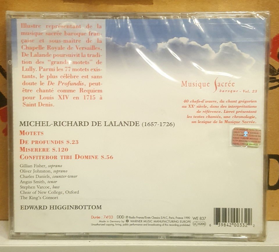 MICHEL RICHARD DE LALANDE - DE PROFUNDIS MISERERE CONFITEBOR TIRI DOMINE / EDWARD HIGGINBOTTOM (1990) - CD AMBALAJINDA SIFIR