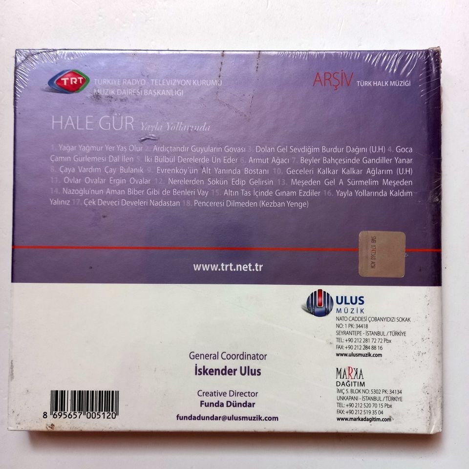 HALE GÜR - YAYLA YOLLARINDA / TÜRK HALK MÜZİĞİ / TRT ARŞİV SERİSİ 14 - CD SIFIR