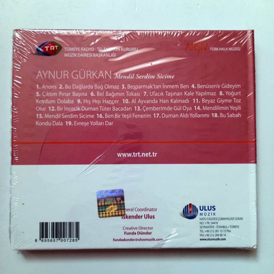 AYNUR GÜRKAN - MENDİL SERDİM SİCİME / TÜRK HALK MÜZİĞİ / TRT ARŞİV SERİSİ 155 - CD SIFIR