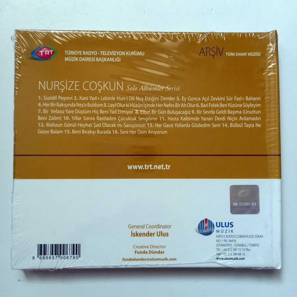 NURŞİZE COŞKUN / SOLO ALBÜMLER SERİSİ / TÜRK SANAT MÜZİĞİ / TRT ARŞİV SERİSİ 124 - CD SIFIR