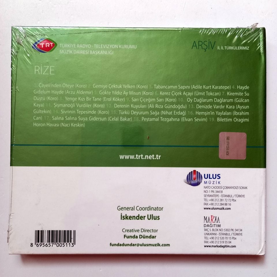 RİZE / İL İL TÜRKÜLERİMİZ / TRT ARŞİV SERİSİ 11 - CD SIFIR