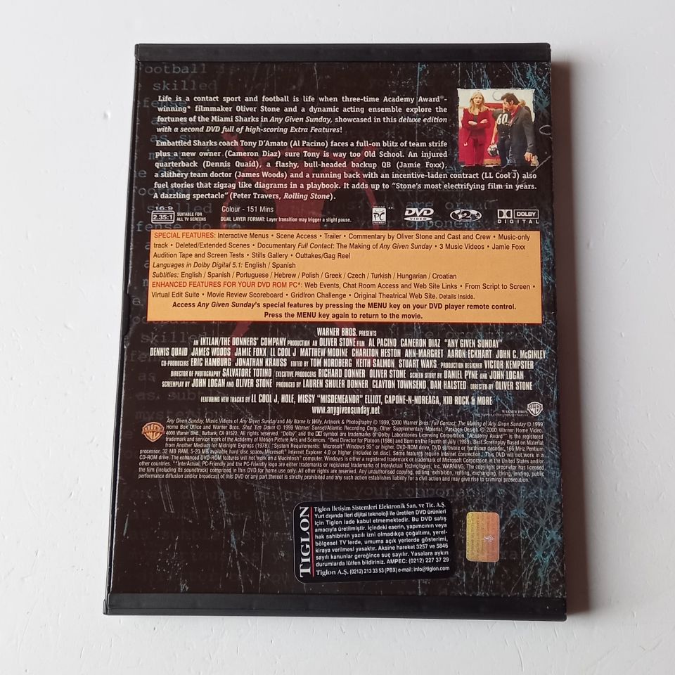 ANY GIVEN SUNDAY - AL PACINO, CAMERON DIAZ - YÖN.: OLIVER STONE - DVD SNAPCASE 2.EL