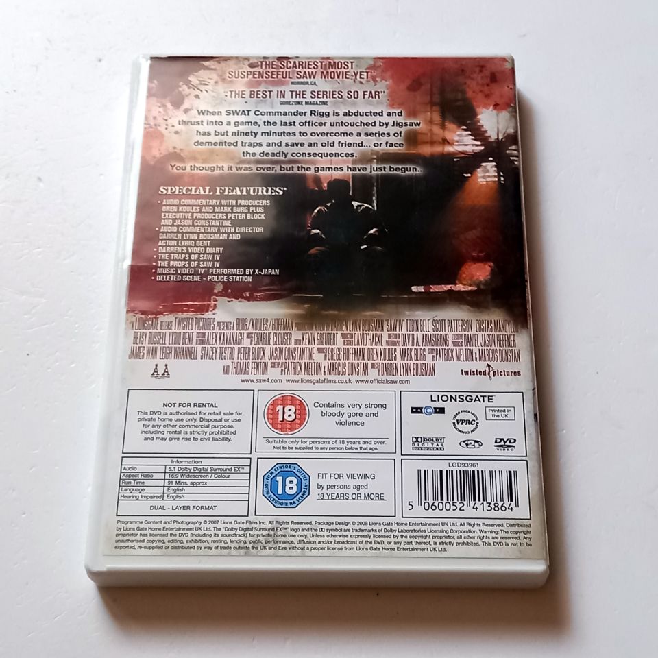 SAW IV - EXTREME EDITION - TOBIN BELL, SCOTT PATTERSON -  YÖN.: DARREN LYNN BOUSMAN - DVD 2. BÖLGE TÜRKÇE ALTYAZI YOKTUR 2.EL