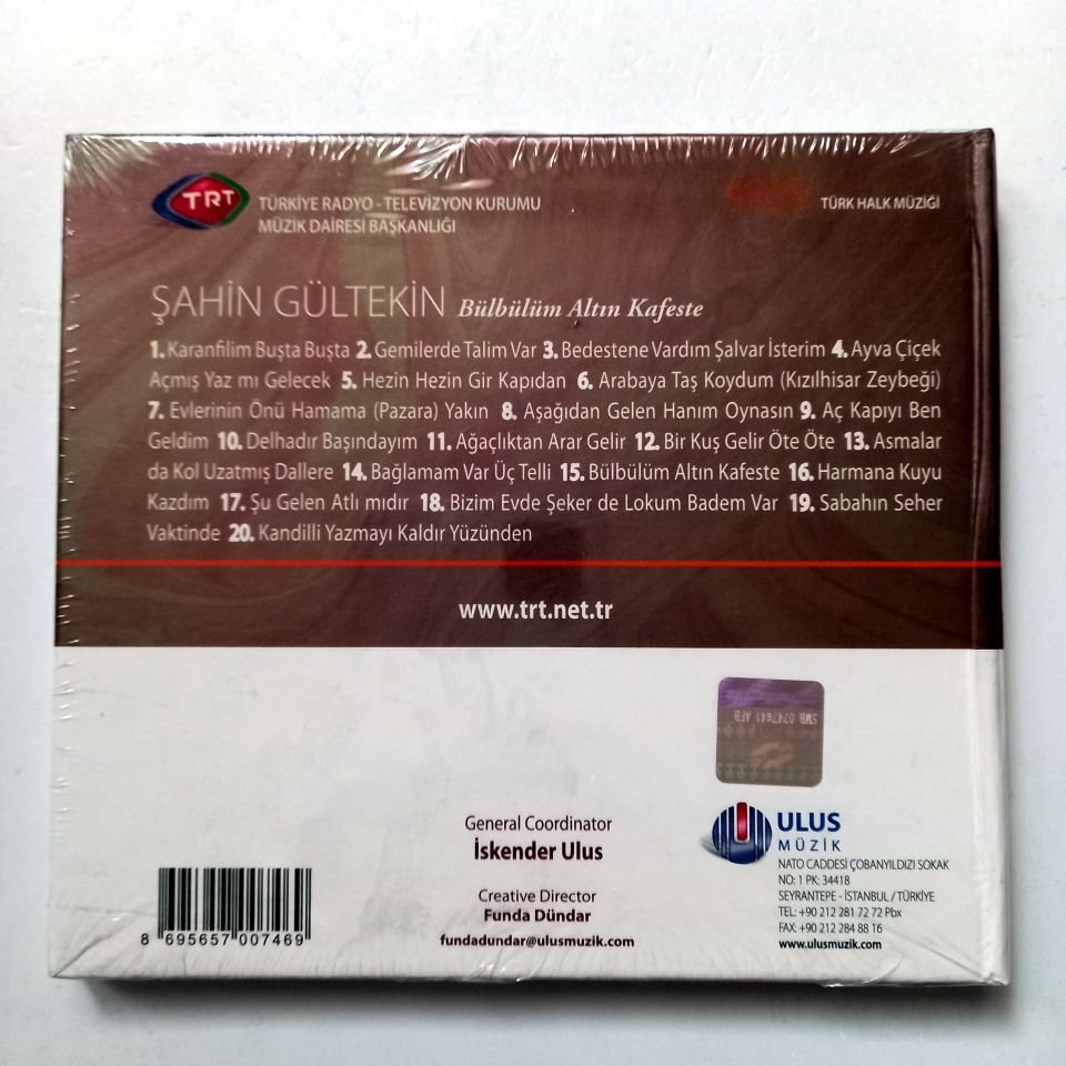 ŞAHİN GÜLTEKİN - BÜLBÜLÜM ALTIN KAFESTE / TÜRK HALK MÜZİĞİ / TRT ARŞİV SERİSİ 166 - CD SIFIR