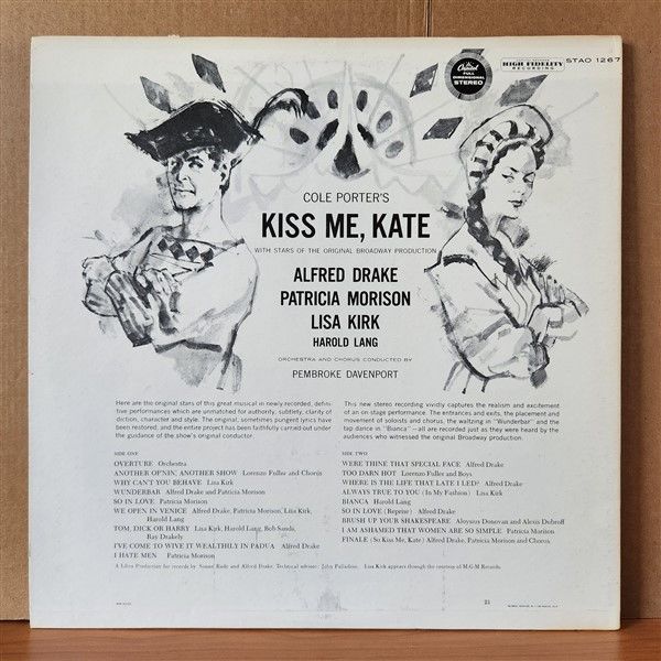KISS ME, KATE SOUNDTRACK / ALFRED DRAKE, PATRICIA MORISON, LISA KIRK, HAROLD LANG, COLE PORTER - LP 2.EL PLAK