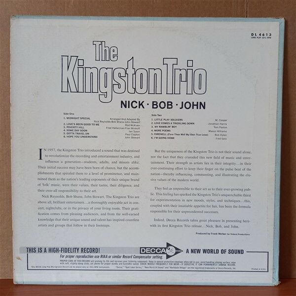 THE KINGSTON TRIO – NICK - BOB - JOHN (1964) - LP 2.EL PLAK