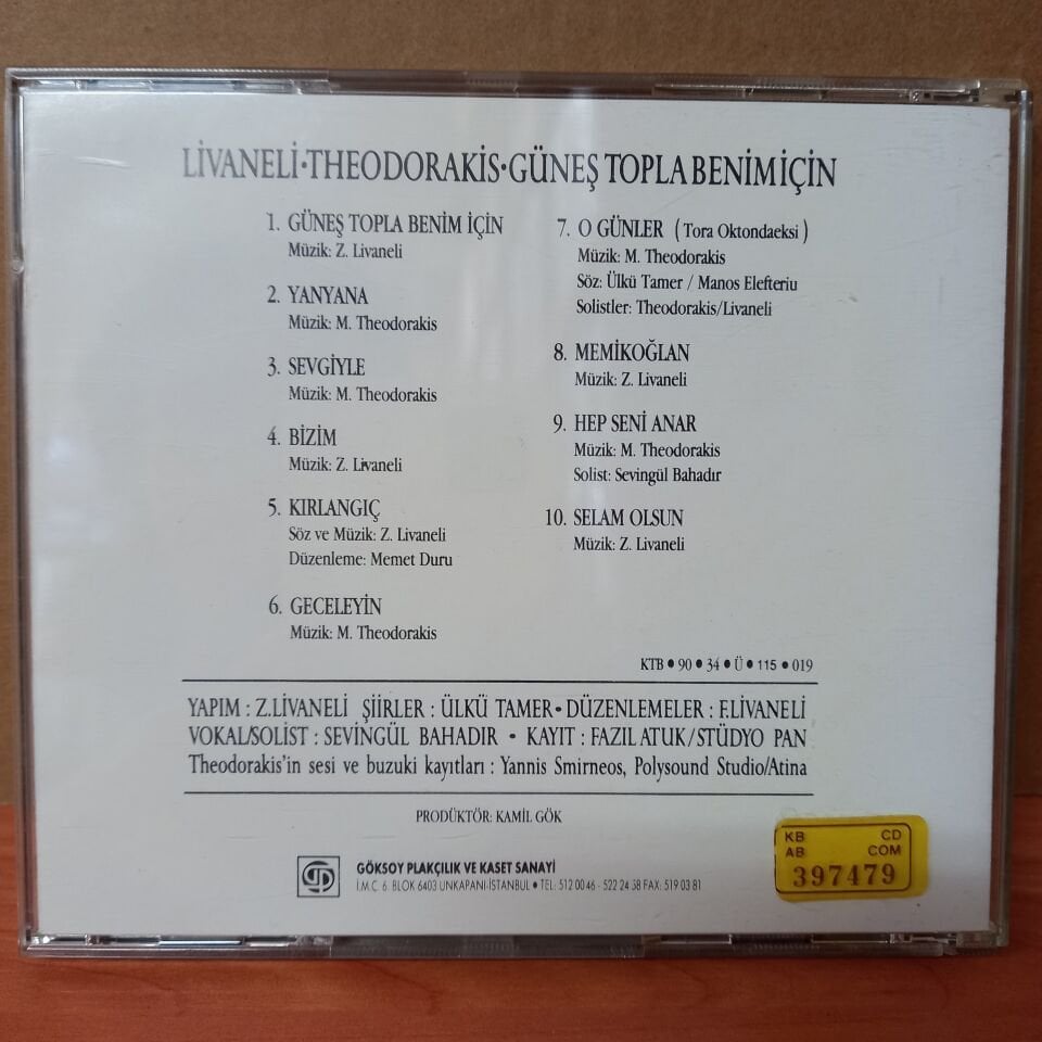 ZÜLFÜ LİVANELİ, THEODORAKIS - GÜNEŞ TOPLA BENİM İÇİN (1990) - CD 2.EL