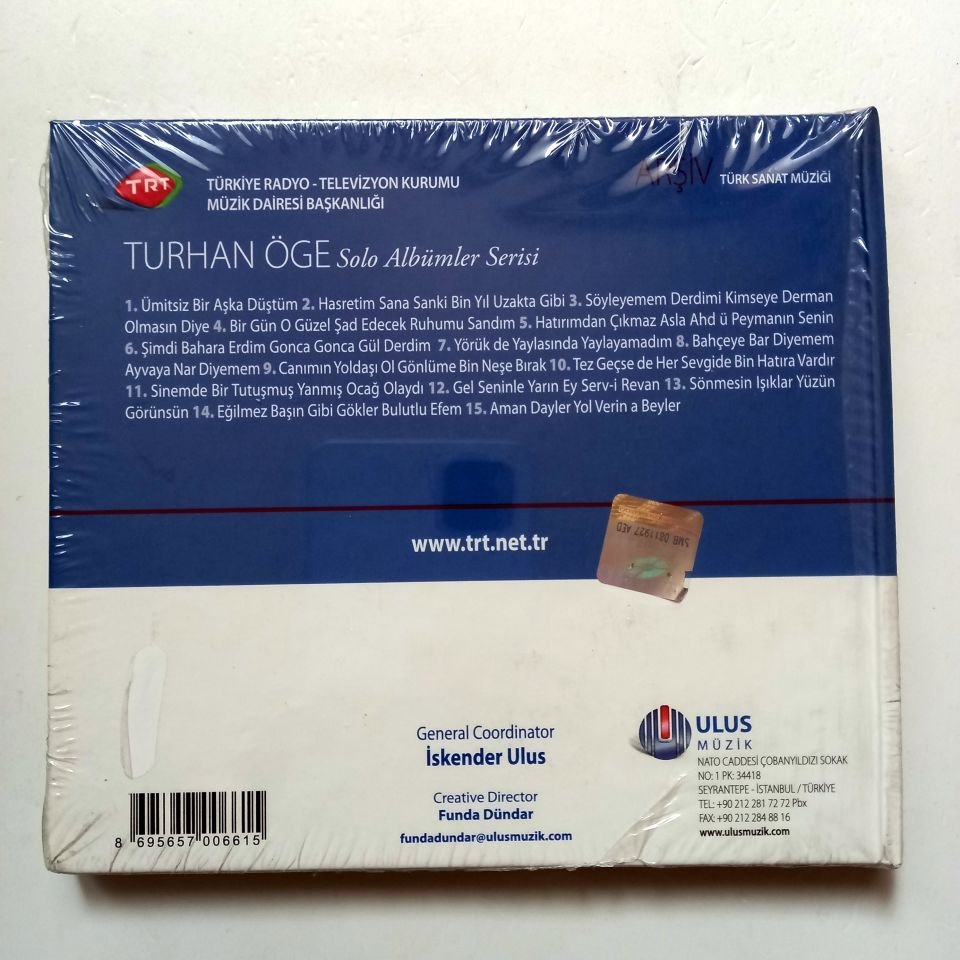TURHAN ÖGE / TÜRK SANAT MÜZİĞİ / TRT ARŞİV SERİSİ 106 - CD SIFIR