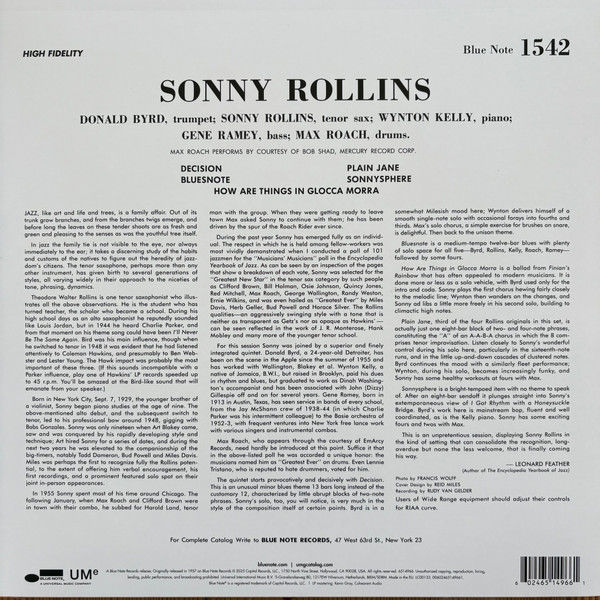 SONNY ROLLINS – SONNY ROLLINS VOLUME 1 / BLUE NOTE 1542 (1957) - LP 180GR 2025 MONO EDITION BLUE NOTE CLASSIC VINYL SERIES SIFIR PLAK