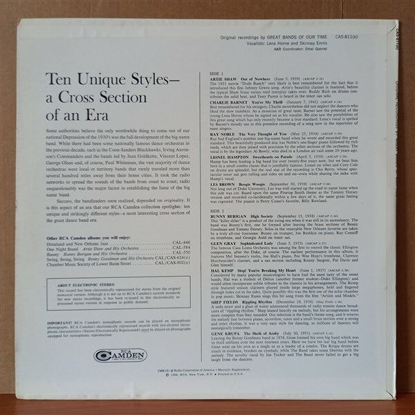 ORIGINAL RECORDINGS BY GREAT BANDS OF OUR TIME / ARTIE SHAW, BUNNY BERIGAN, CHARLIE BARNET, GENE KRUPA, LIONEL HAMPTON, HAL KEMP, GLEN GRAY (1963) - LP 2.EL PLAK