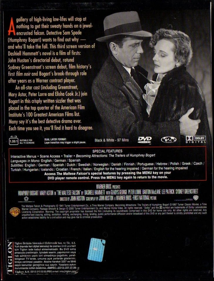 THE MALTESE FALCON (1941) - HUMPHREY BOGART - JOHN HUSTON - SNAPCASE DVD 2.EL