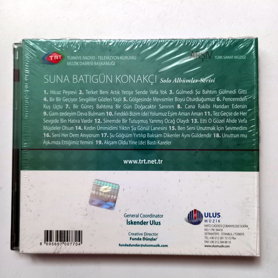 SUNA BATIGÜN KONAKÇI / TÜRK SANAT MÜZİĞİ / TRT ARŞİV SERİSİ 185 - CD SIFIR