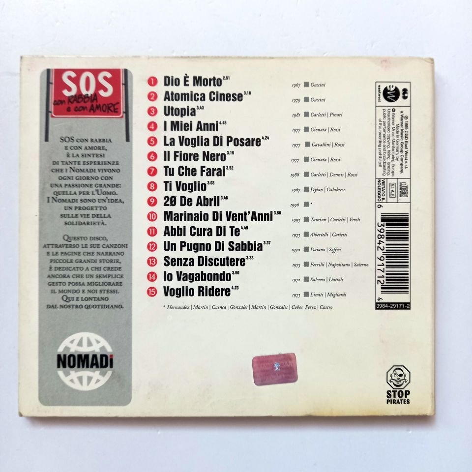 NOMADI – SOS CON RABBIA E CON AMORE (1999) - CD ITALIAN POP ROCK FOLK ROCK DIGIPACK 2.EL