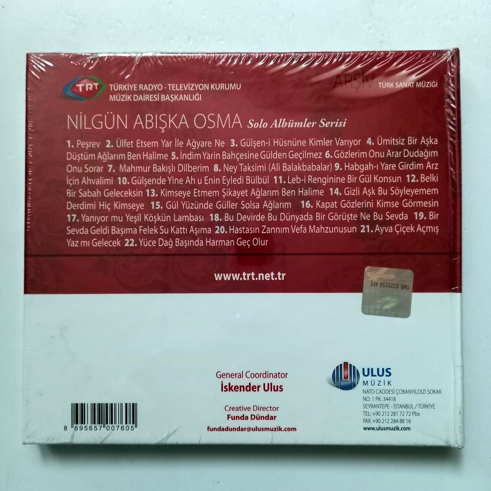 NİLGÜN ABIŞKA OSMA / TÜRK SANAT MÜZİĞİ / TRT ARŞİV SERİSİ 175 - CD SIFIR