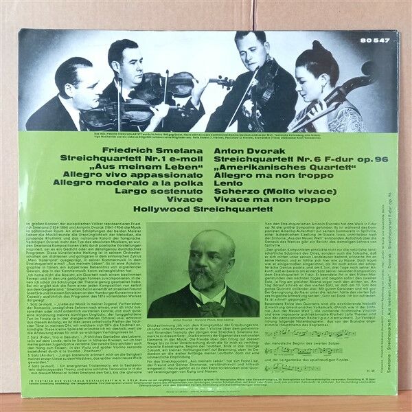 SMETANA: STREICHQUARTETT NR. 1 E-MOLL ''AUS MEINEM LEBEN'' / DVORAK: STREICHQUARTETT NR. 6 F-DUR / HOLLYWOOD STREICHQUARTETT - LP 2.EL PLAK