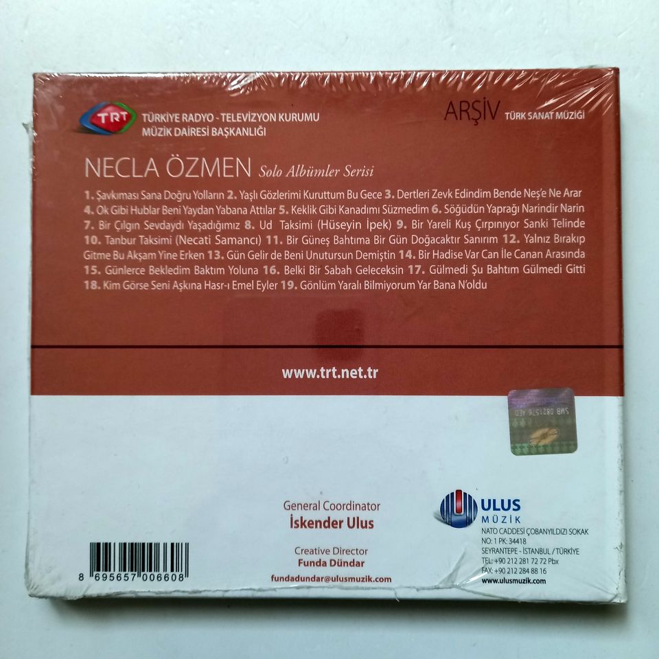 NECLA ÖZMEN / TÜRK SANAT MÜZİĞİ / TRT ARŞİV SERİSİ 105 - CD SIFIR