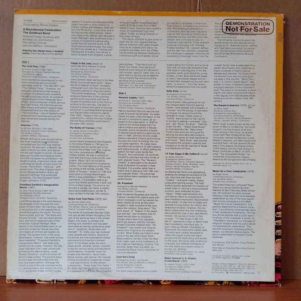 A BICENTENNIAL CELEBRATION (200 YEARS OF AMERICAN MUSIC) / THE GOLDMAN BAND, RICHARD FRANKO GOLDMAN AND AINSLEE COX, THE DEPAUR CHORUS, LEONARD DEPAUR (1975) - LP 2.EL PLAK