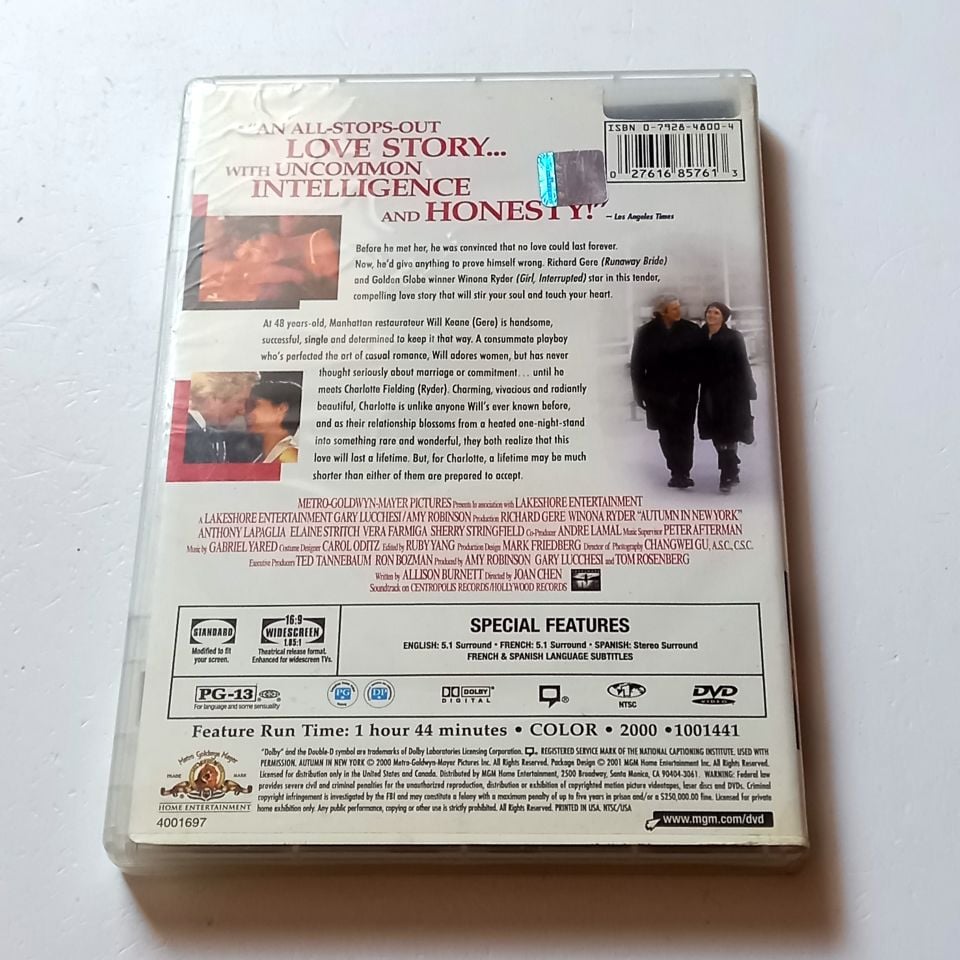 AUTUMN IN NEW YORK - RICHARD GERE WINONA RYDER - YÖN.: JOAN CHEN - DVD 1.BÖLGE TÜRKÇE ALTYAZI YOKTUR 2.EL