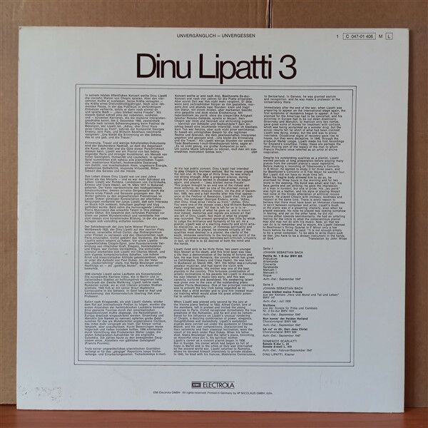 DINU LIPATTI 3 / JOHANN SEBASTIAN BACH, DOMENICO SCARLATTI - LP 2.EL PLAK