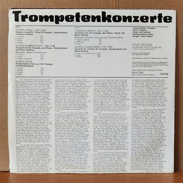 TROMPETENKONZERTE / LUDWIG GÜTTLER, KAMMERORCHESTER BERLIN, HEINZ RÖGNER (1975) - LP 2.EL PLAK