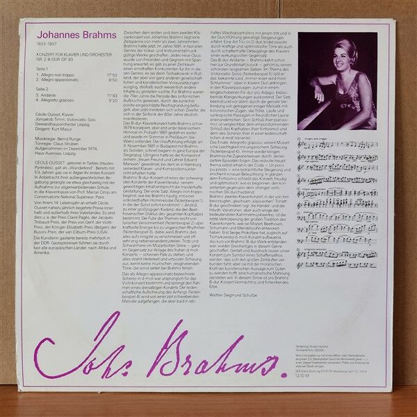 BRAHMS: KLAVIERKONZERT NR. 2 B-DUR / CÉCILE OUSSET, GEWANDHAUSORCHESTER LEIPZIG, KURT MASUR (1976) - LP 2.EL PLAK