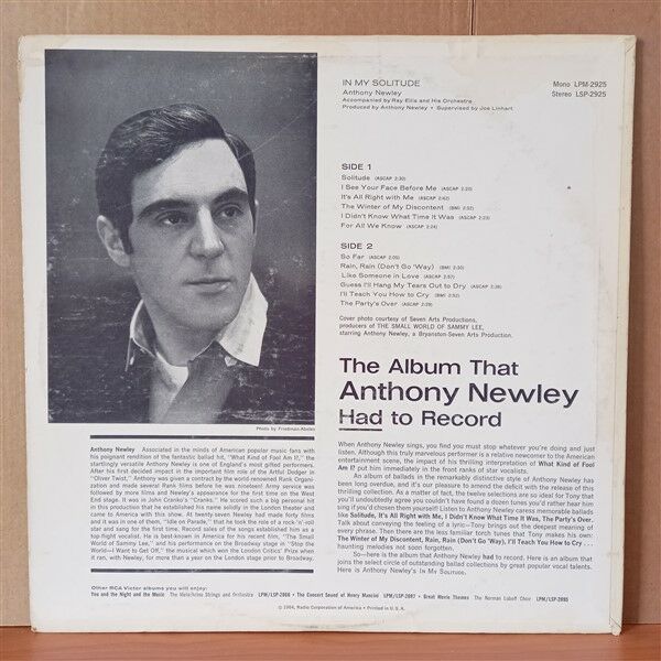 ANTHONY NEWLEY ACCOMPANIED BY RAY ELLIS & HIS ORCHESTRA – IN MY SOLITUDE (1964) - LP 2.EL PLAK