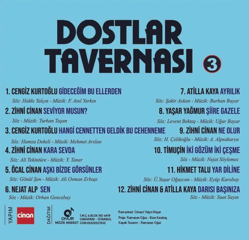 DOSTLAR TAVERNASI - VOL 3 / ÇEŞİTLİ SANATÇILAR CENGİZ KURTOĞLU ATİLLA KAYA NEJAT ALP - CD TAVERNA/ARABESK AMBALAJINDA SIFIR