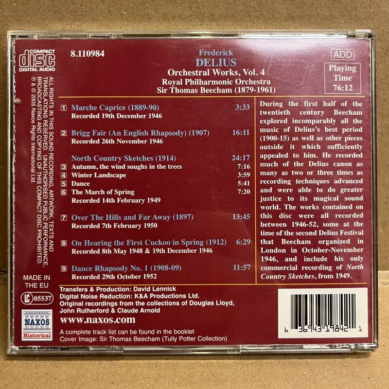 FREDERICK DELIUS, ROYAL PHILHARMONIC ORCHESTRA, SIR THOMAS BEECHAM – ORCHESTRAL WORKS, VOL. 4 (2005) - CD 2.EL