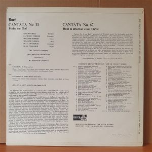 BACH: CANTATAS NO 11, NO 67, NO 147 / KATHLEEN FERRIER, ENA MITCHELL, WILLIAM HERBERT, WILLIAM PARSONS, THE CANTATA SINGERS, THE JACQUES ORCHESTRA, DR. REGINALD JACQUES (1959) - LP 2.EL PLAK