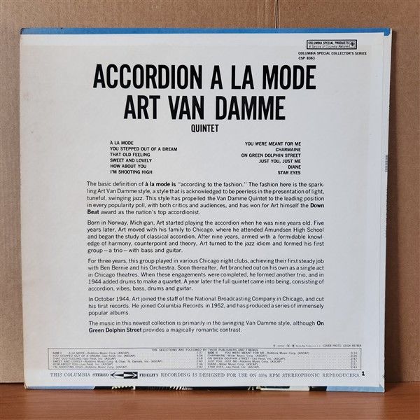 THE ART VAN DAMME QUINTET – ACCORDION A LA MODE (1960) - LP 2.EL PLAK